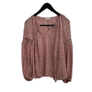 Max Studio Orange and White Floral Print Peasant Blouse - Size Small